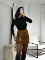 Taba Süet Kemerli Etek - Görsel 4