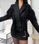 Siyah Püsküllü Astarlı Süet Ceket - Görsel 5