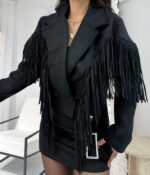 Siyah Püsküllü Astarlı Süet Ceket - Görsel 2