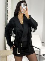 Siyah Püsküllü Astarlı Süet Ceket - Görsel 6