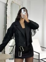 Siyah Püsküllü Astarlı Süet Ceket - Görsel 7