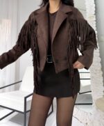 Acı Kahve Püsküllü Süet Astarlı Ceket - Görsel 4