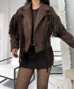 Acı Kahve Püsküllü Süet Astarlı Ceket - Görsel 5