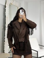 Acı Kahve Püsküllü Süet Astarlı Ceket - Görsel 2