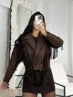 Acı Kahve Püsküllü Süet Astarlı Ceket - Görsel 8