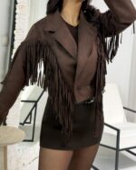 Acı Kahve Püsküllü Süet Astarlı Ceket - Görsel 3