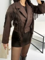 Acı Kahve Püsküllü Süet Astarlı Ceket - Görsel 9