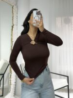 Kahverengi Tokalı Bluz - Görsel 2