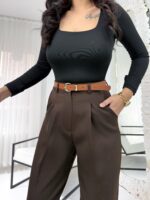 Acı Kahve Kemerli Havuç Pantolon - Görsel 5