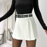 Beyaz Kemerli Şort Etek