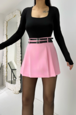 Pembe Kemerli Şort Etek