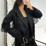 Siyah Püsküllü Astarlı Süet Ceket