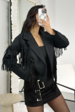 Siyah Püsküllü Astarlı Süet Ceket