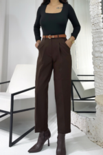 Acı Kahve Kemerli Havuç Pantolon