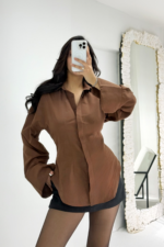 Kahverengi Belden Oturtmalı Gömlek - Görsel 7