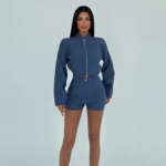 İndigo Ceket Şort İkili Takım