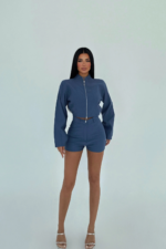 İndigo Ceket Şort İkili Takım