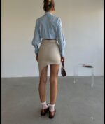 Bej Asimetrik Deri Etek - Görsel 3