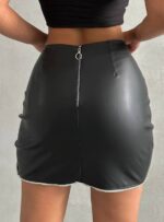 Siyah Oval Yırtmaçlı Taşlı Mini Etek - Görsel 3