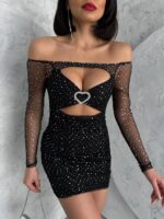 Siyah Pullu Dekolteli Mini Elbise - Görsel 3