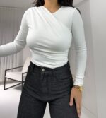 Beyaz Büzgülü Bluz - Görsel 4