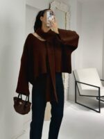 Acı Kahve Kendinden Atkılı Kazak - Görsel 5