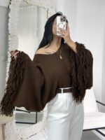 Acı Kahve Püsküllü Yarasa Kol Kazak - Görsel 3