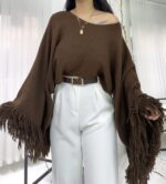 Acı Kahve Püsküllü Yarasa Kol Kazak - Görsel 5