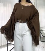 Acı Kahve Püsküllü Yarasa Kol Kazak - Görsel 2