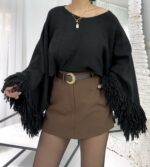 Siyah Püsküllü Yarasa Kol Kazak - Görsel 3