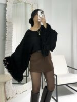 Siyah Püsküllü Yarasa Kol Kazak - Görsel 4