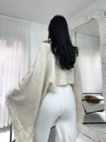 Krem Püsküllü Yarasa Kol Kazak - Görsel 3