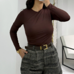 Kahverengi Büzgülü Bluz