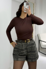 Kahverengi Büzgülü Bluz