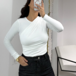 Beyaz Büzgülü Bluz