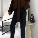 Acı Kahve Kendinden Atkılı Kazak