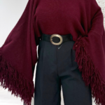 Bordo Püsküllü Yarasa Kol Kazak