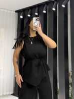 Siyah Premium Kalite Bağlamalı Asimetrik Takım - Görsel 9