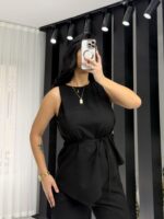 Siyah Premium Kalite Bağlamalı Asimetrik Takım - Görsel 4