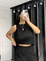 Siyah Premium Kalite Bağlamalı Asimetrik Takım - Görsel 5