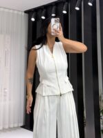 Beyaz Tensel Çift Fermuarlı Yelek - Görsel 2