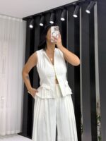 Beyaz Tensel Çift Fermuarlı Yelek - Görsel 5