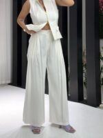 Beyaz Tensel Çift Fermuarlı Yelek - Görsel 6