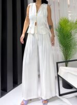 Beyaz Tensel Çift Fermuarlı Yelek - Görsel 9