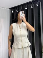 Bej Tensel Çift Fermuarlı Yelek - Görsel 7