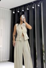 Bej Tensel Çift Fermuarlı Yelek - Görsel 9