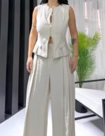 Bej Tensel Çift Fermuarlı Yelek - Görsel 2