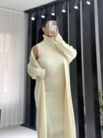 Bej Hırka Elbise İkili Takım - Görsel 3