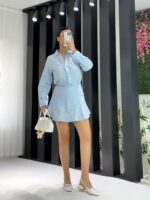 Mavi Desenli Gömlek Etek İkili Takım - Görsel 2