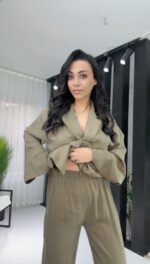 Haki Yeşil Premium Bağlamalı İkili Takım - Görsel 3